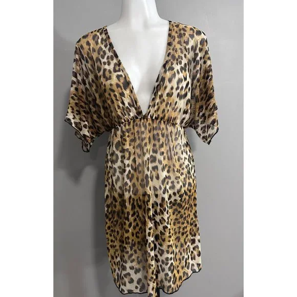 Jordan Taylor dolman sleeve swim cover up leopard print v neck small - Picture 7 of 7